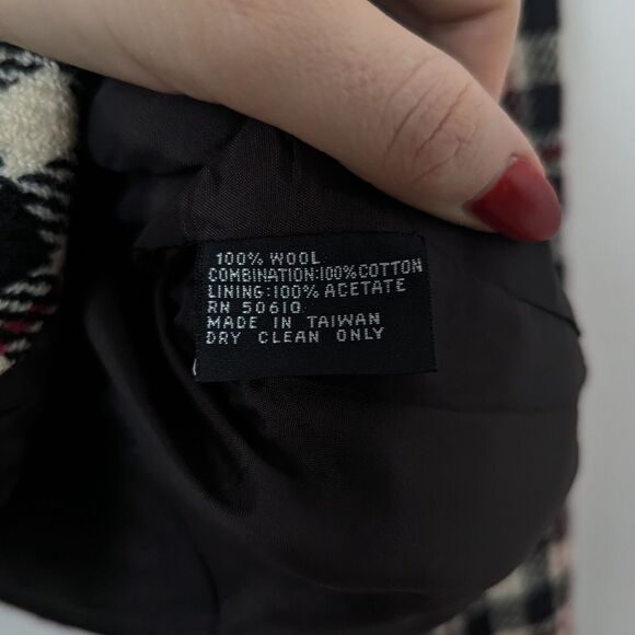 Vintage Kasper ASL Petite cream black red plaid wool velvet blazer jacket - Picture 3 of 4